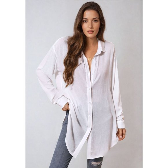 Tops - *RESTOCK* White Drop Shoulder Longline Shirt